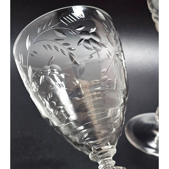 4 Rock Sharpe Dixie Wine Glasses 7.75" goblets vtg Depression glass cut glass - Picture 2 of 6